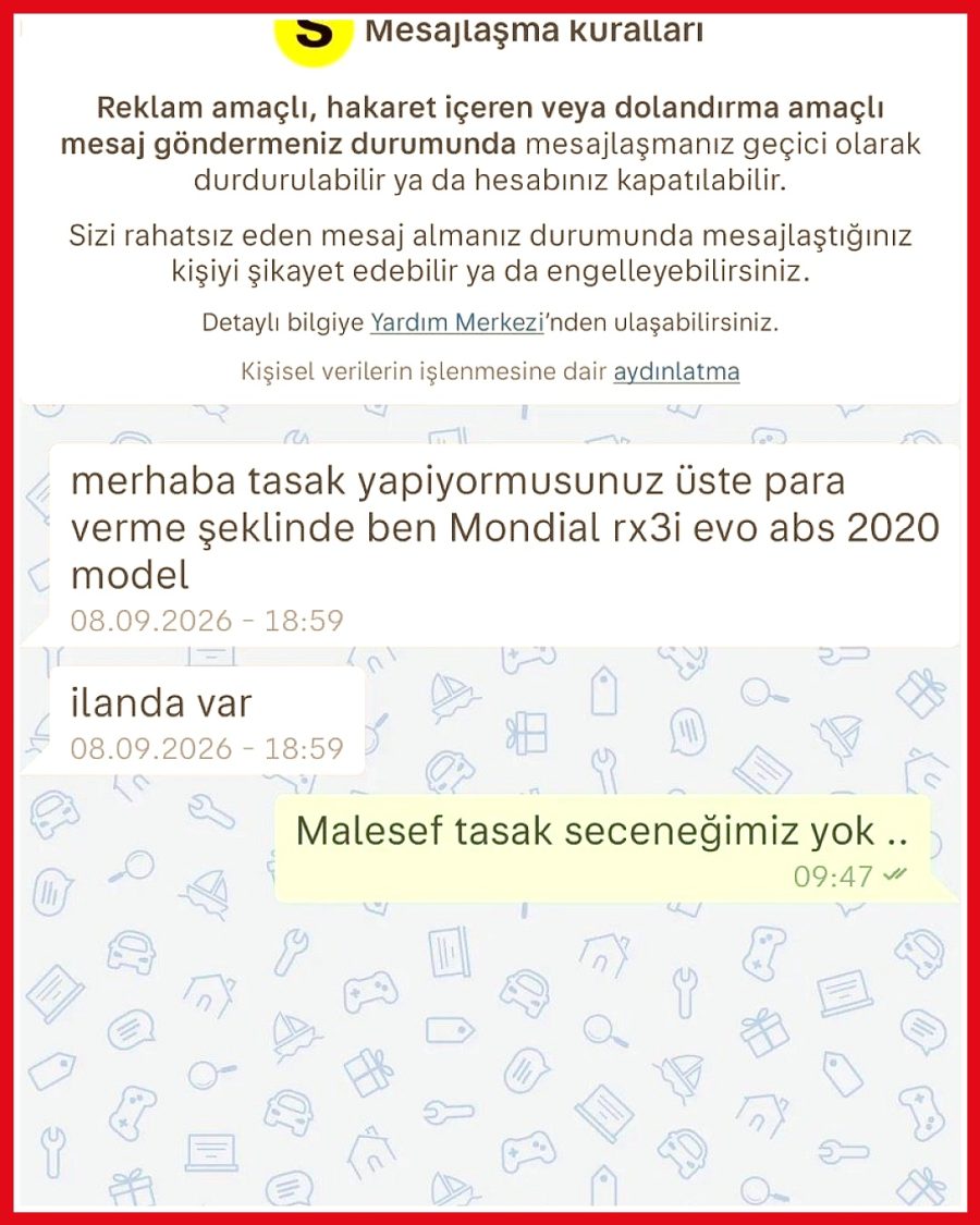 Sahibinden motor ilanına gelen mesaj ve yanıtı dikkat