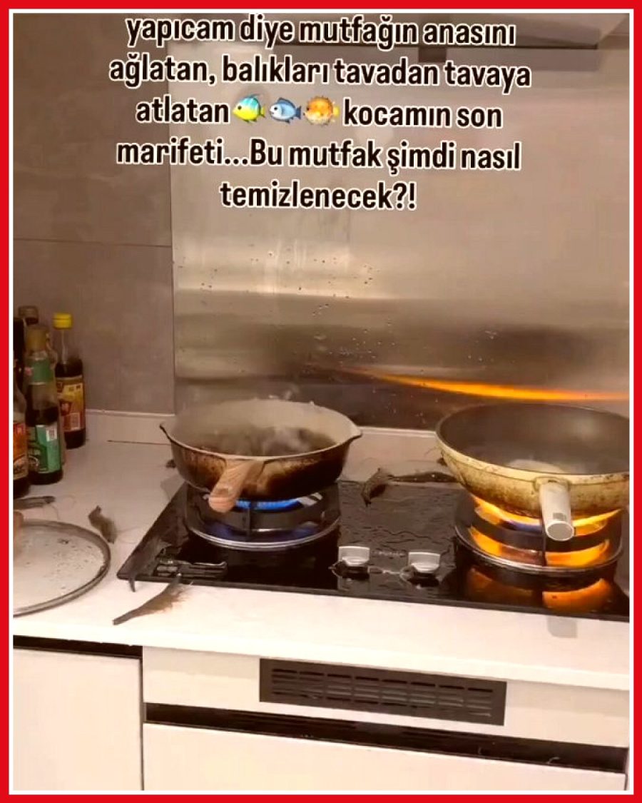 Eşine balık pişiren adam mutfakta hasara yol açtı