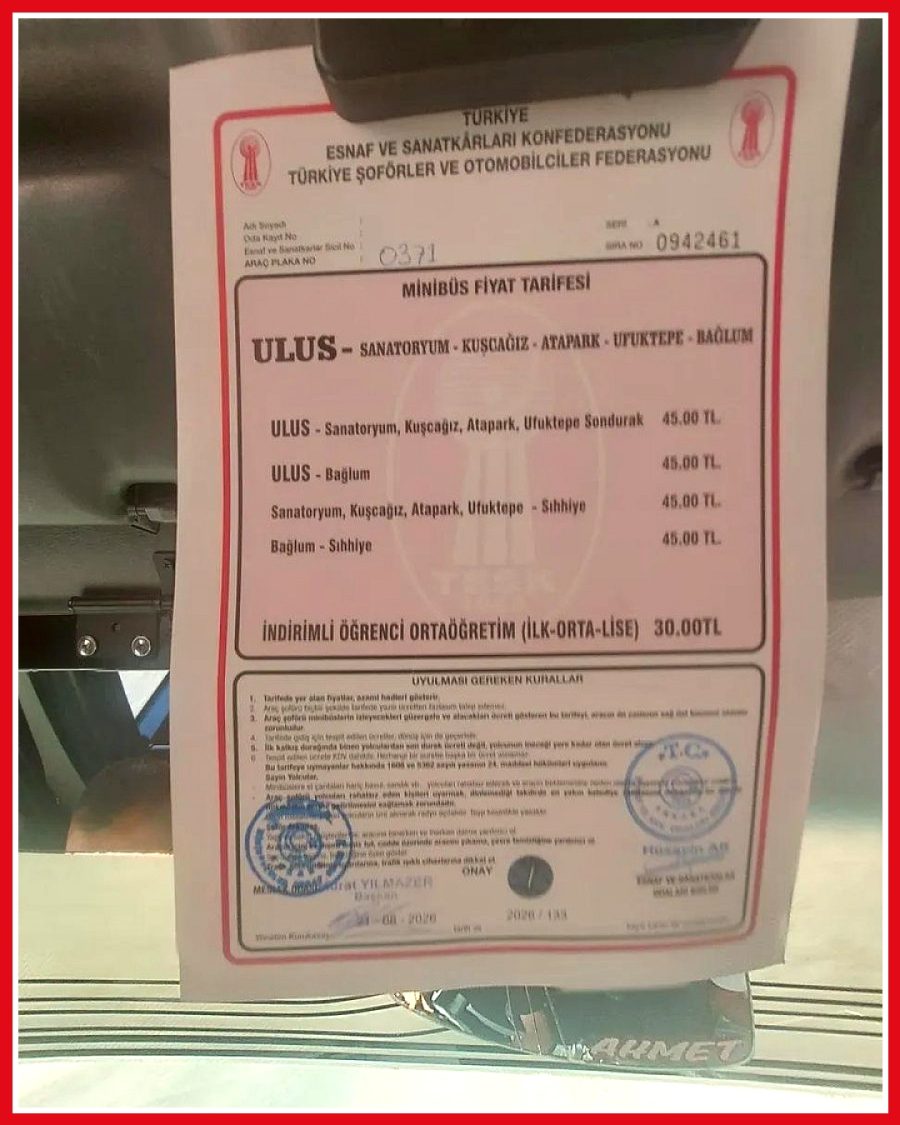 Ankara'da dolmuş fiyat tarifesi belirlendi