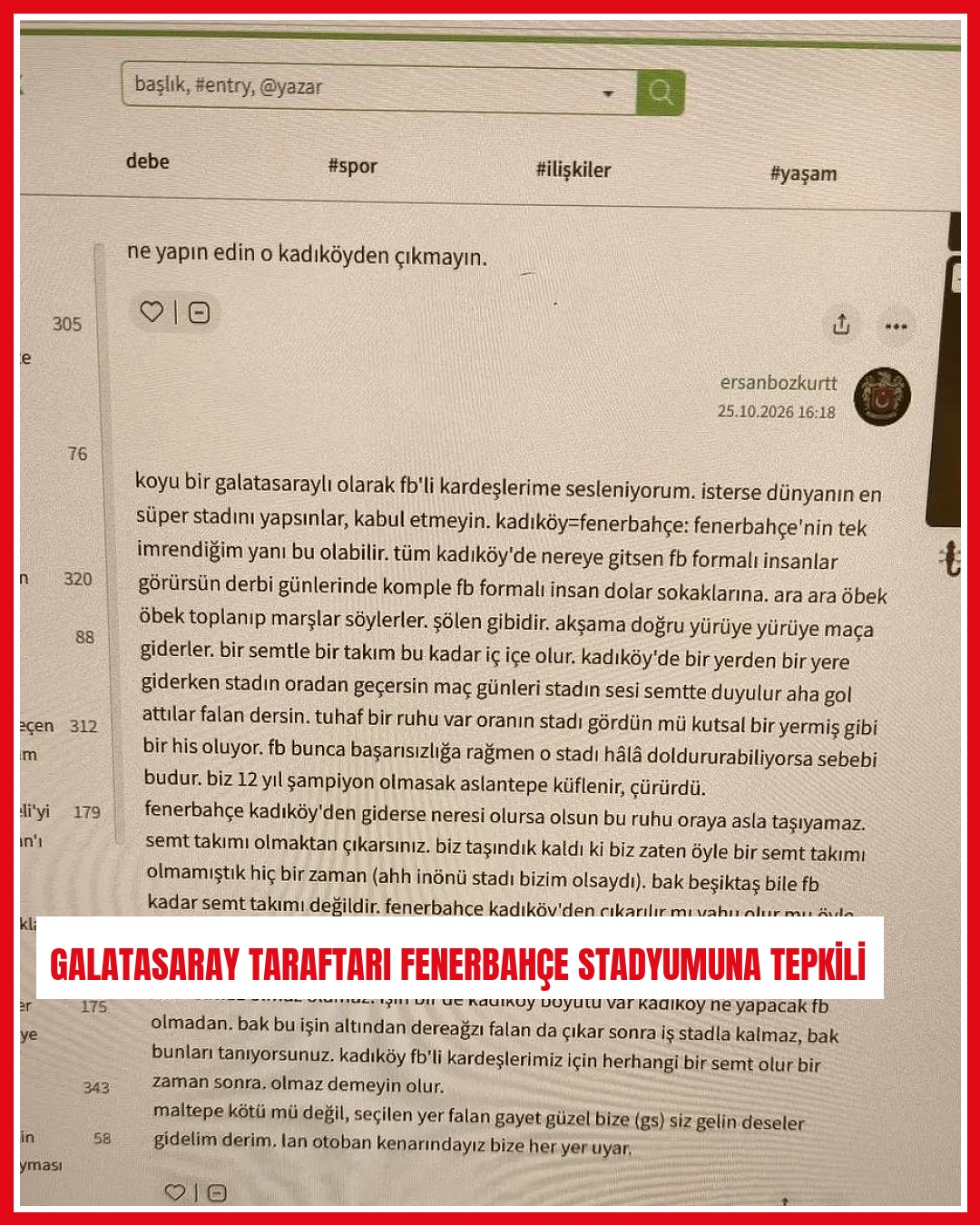 Galatasaray taraftarından Fenerbahçe'nin stadyum projesine değerlendirme