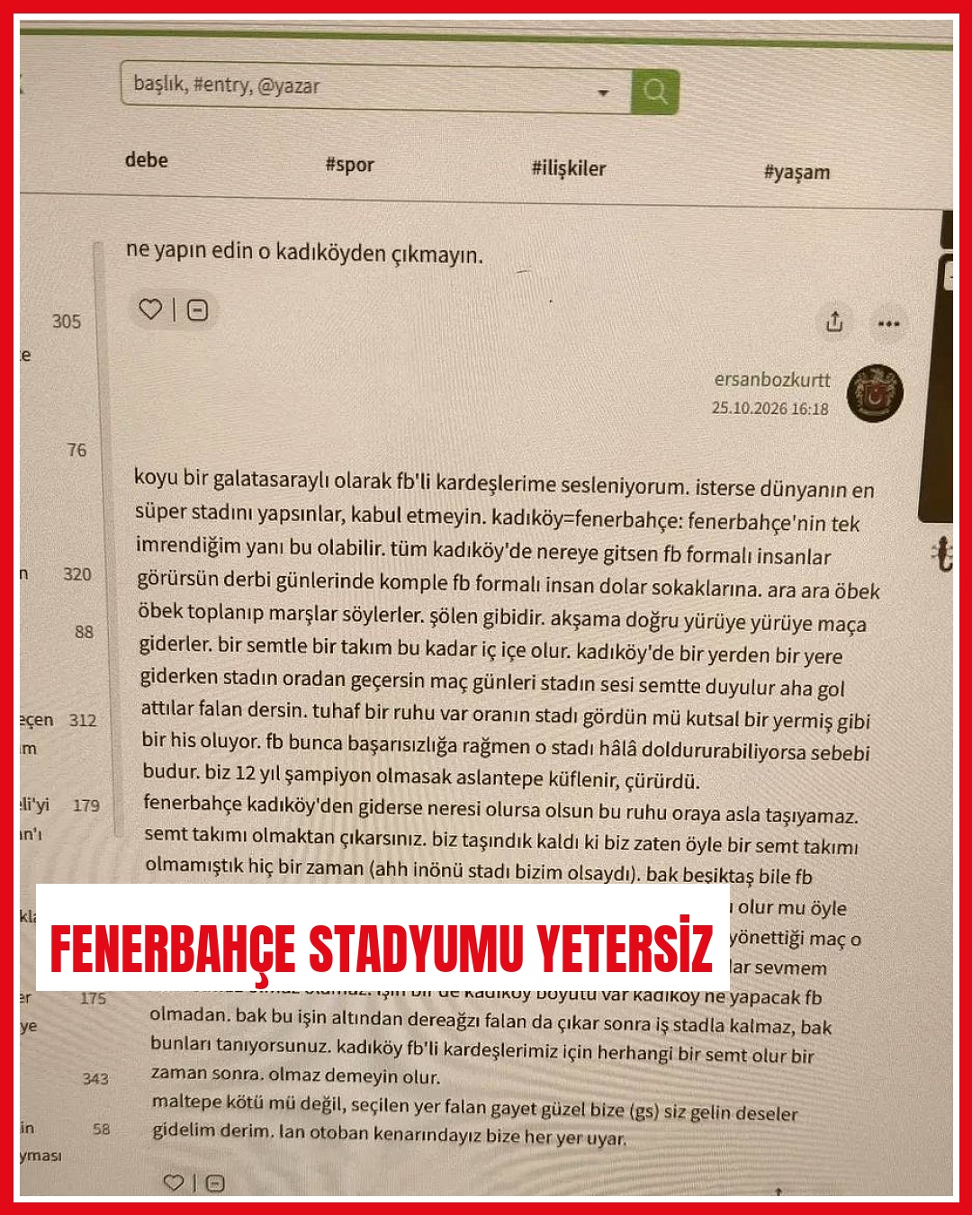Galatasaray taraftarından Fenerbahçe'nin stadyum projesine eleştiriler geldi